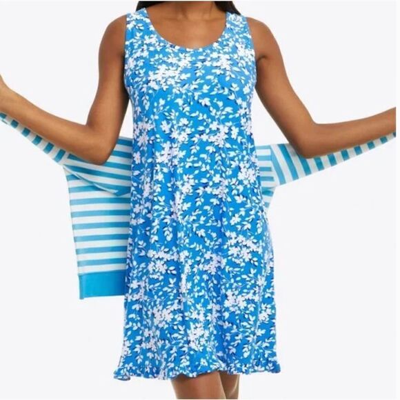 Draper James Blue Shadow Floral Ruffle Nightgown - Picture 3 of 10